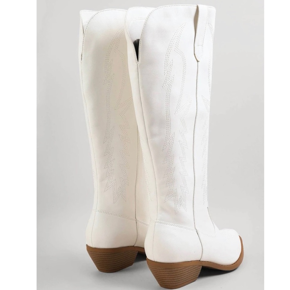 White Knee High Embroidered Cowboy Boots - Picture 5 of 11